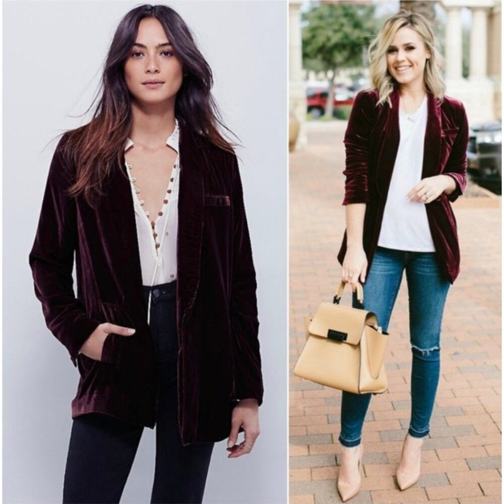Free People Yesterday’s Muse Purple Velvet Blazer XS​